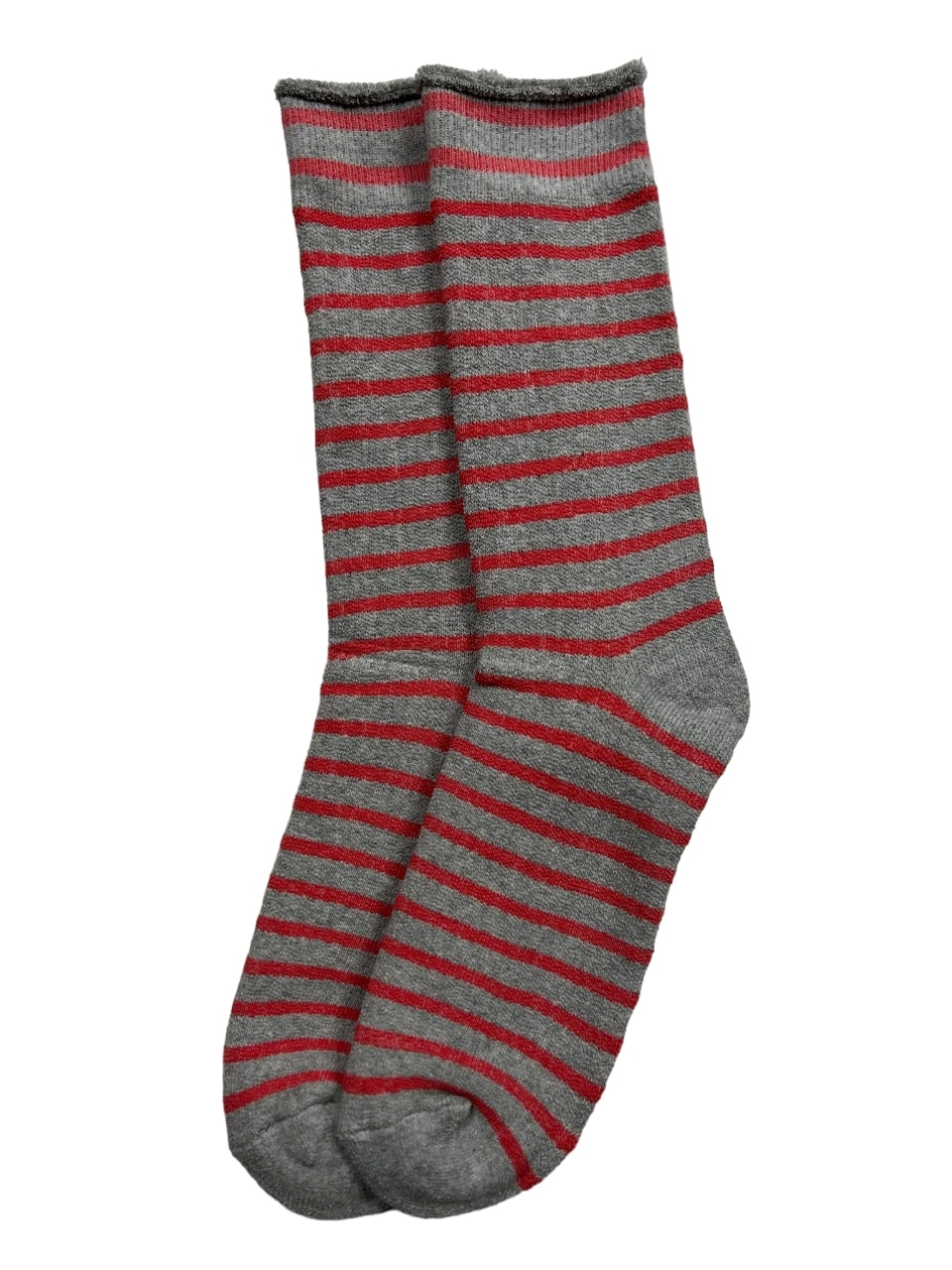 10 x Womens Explorer Lightweight Cotton Crew Ladies Socks Grey/Pink Stripes