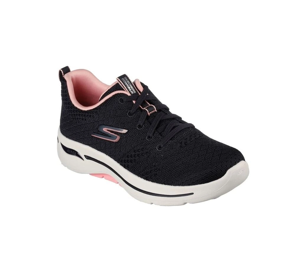 Womens Skechers Go Walk Arch Fit Unify Black/Pink Athletic Shoes