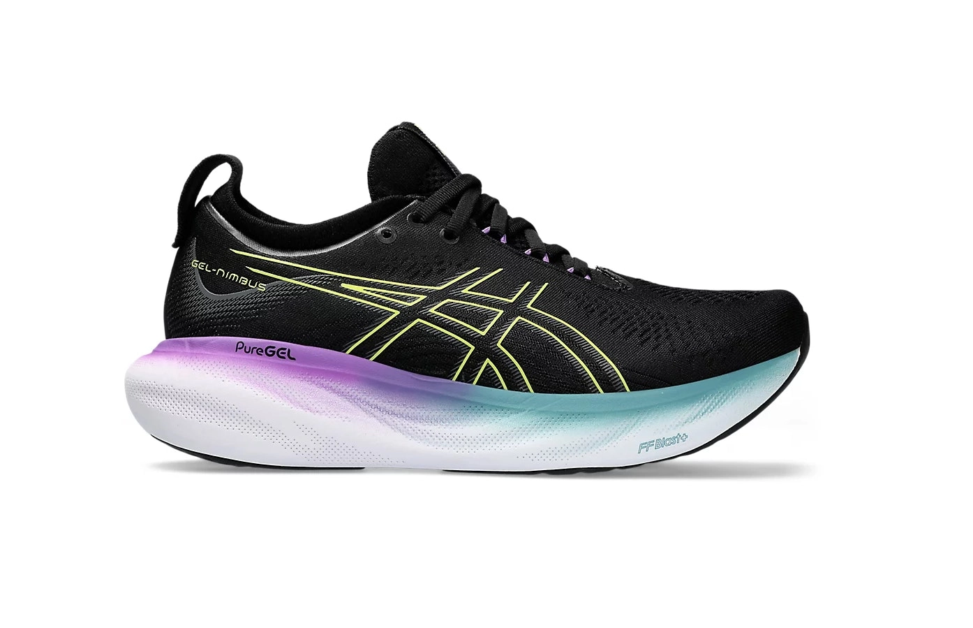 Womens Asics Gel-Nimbus 25 Black/ Glow Yellow Athletic Running Shoes