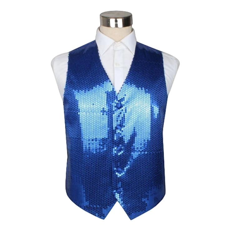 Mens Royal Blue Sequin Patterned Vest Waistcoat