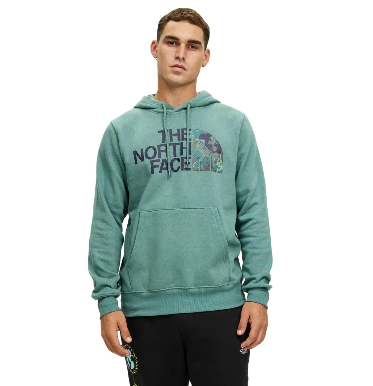 Men The North Face Half Dome Pullover Dark Sage Camo Cotton Hoodie