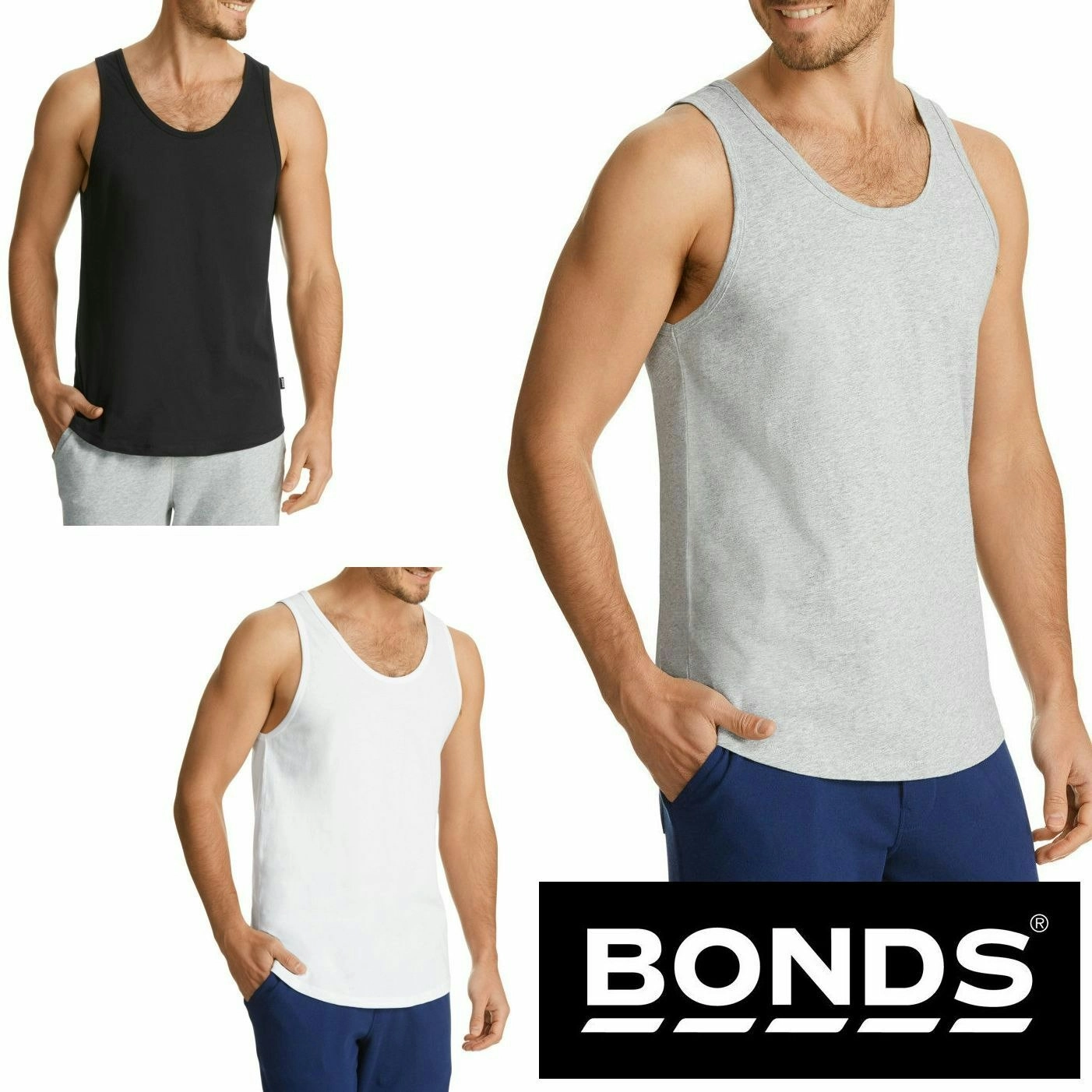 Mens Bonds Besties Tank Athletic Cotton Singlet Top White Black Grey Aygyi S-Xxl