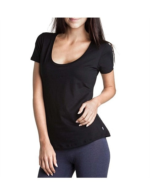 4 x Bonds Womens Scoop Neck Tee T-Shirt Top Cotton Black