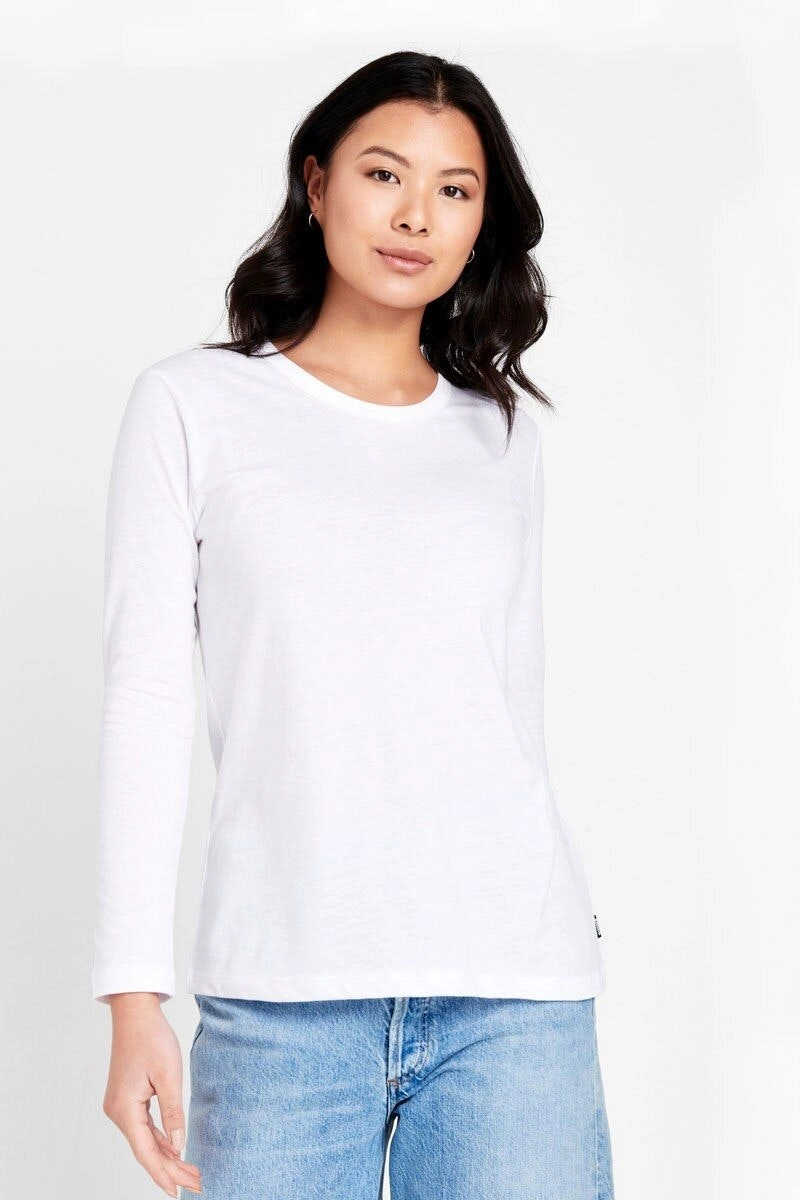 3 x Bonds Womens Long Sleeve Crew Tee Cotton T-Shirt White