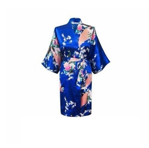 Bride Bridesmaid Gown Robe Satin Long Floral Kimono Bridal Wedding Royal Blue