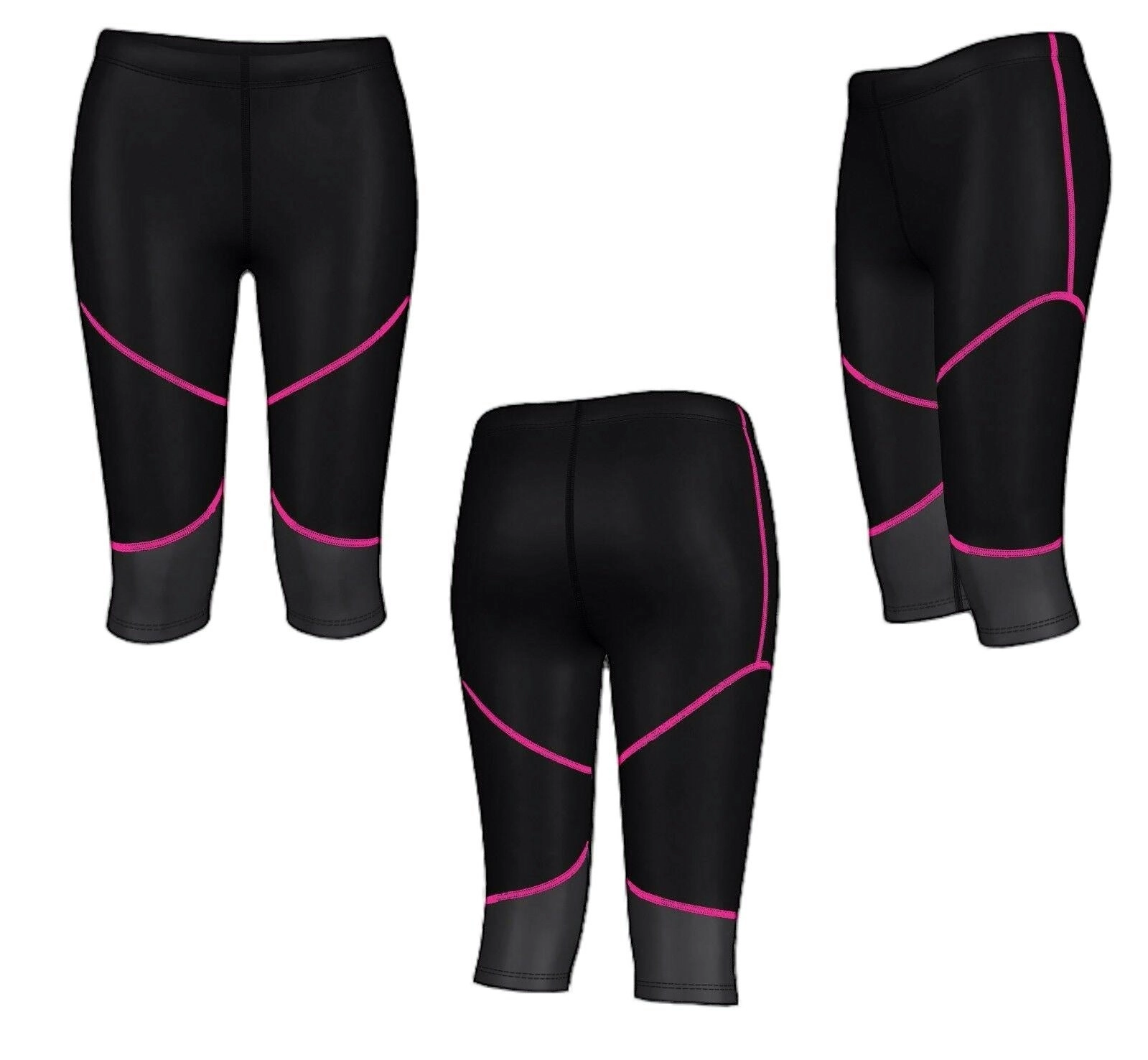 Ladies Womens Black Pink Grey 3/4 Compression Leggings Gym Pants Running Skins