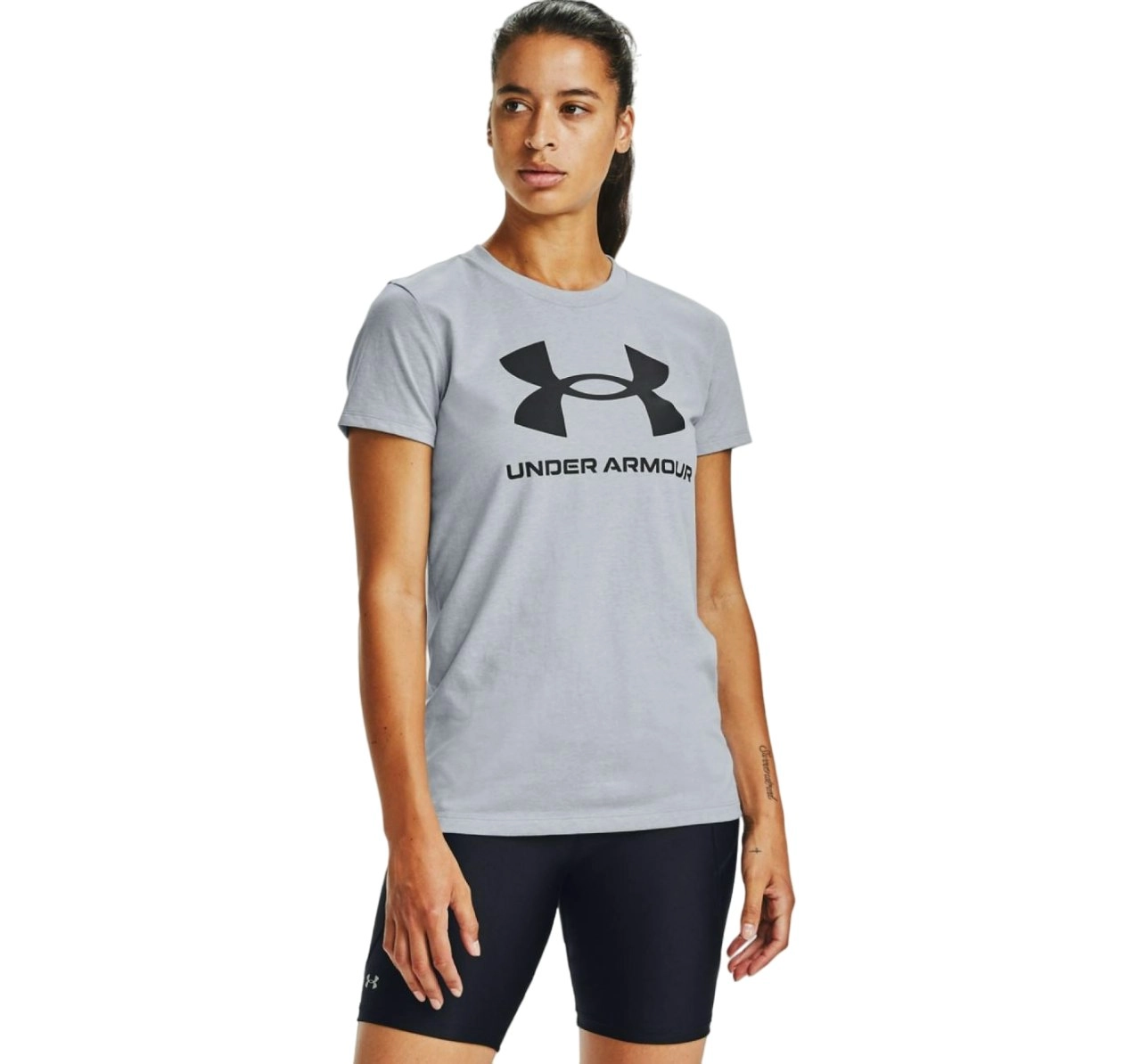 Womens Under Armour Sport Style Logo Short Sleeve Grey Shirt