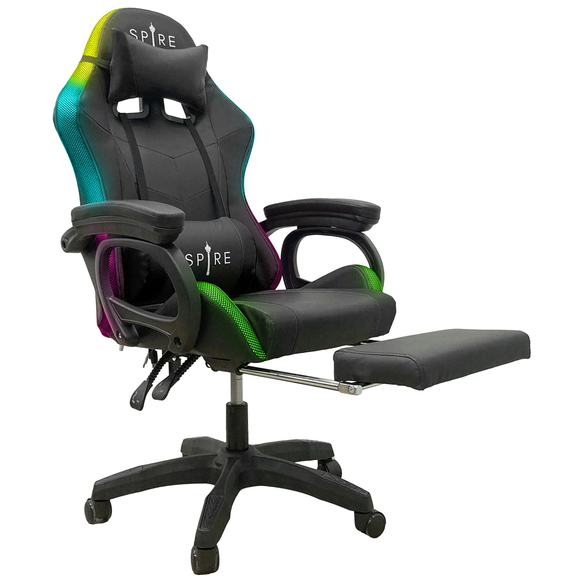 Spire Onyx LED Massage Gaming Chair - Black