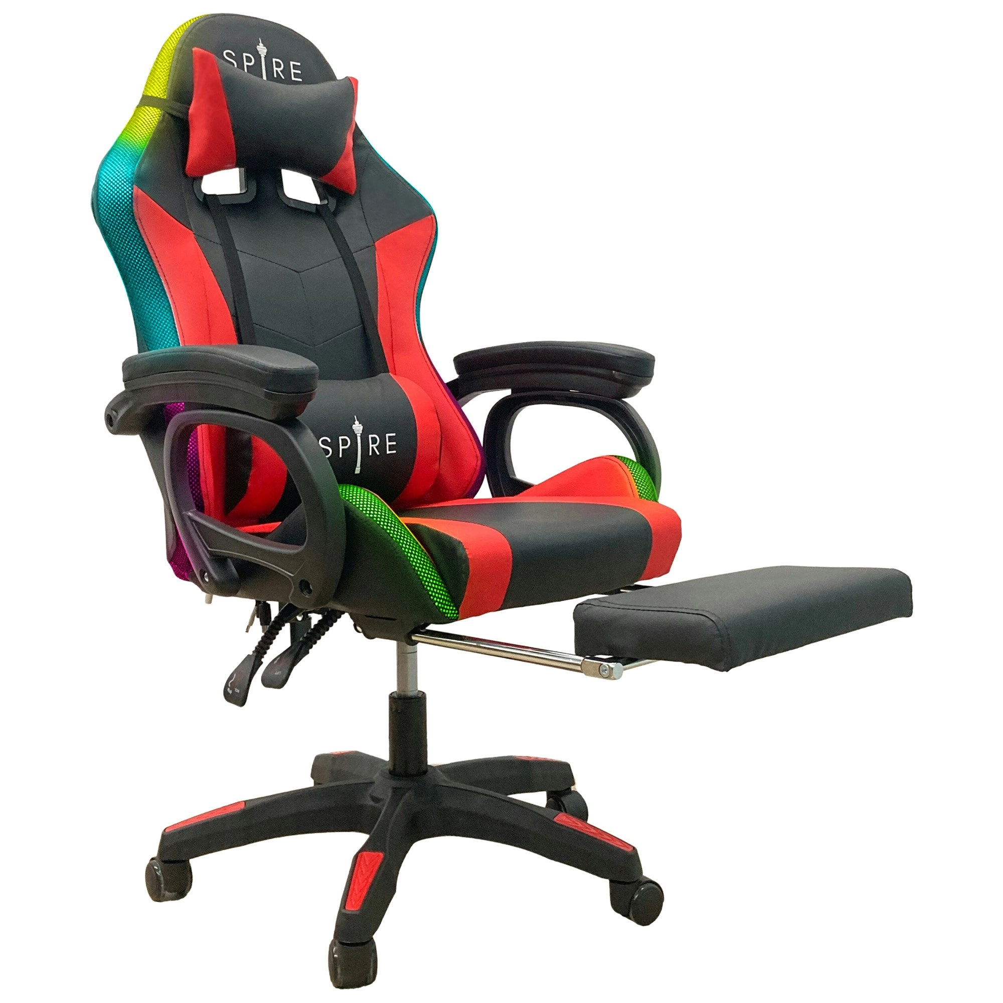 Spire Onyx LED Massage Gaming Chair - Red and Black