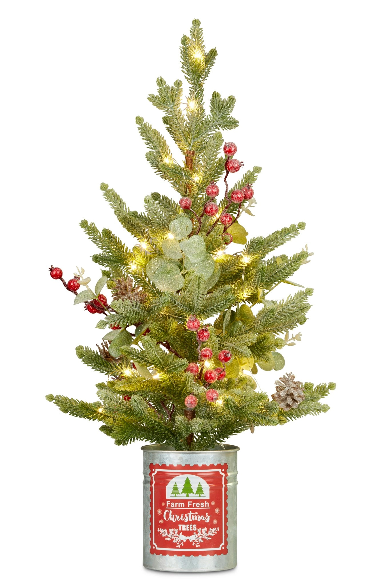 Christmas Tree with Lights in Tin Pot - 62cm