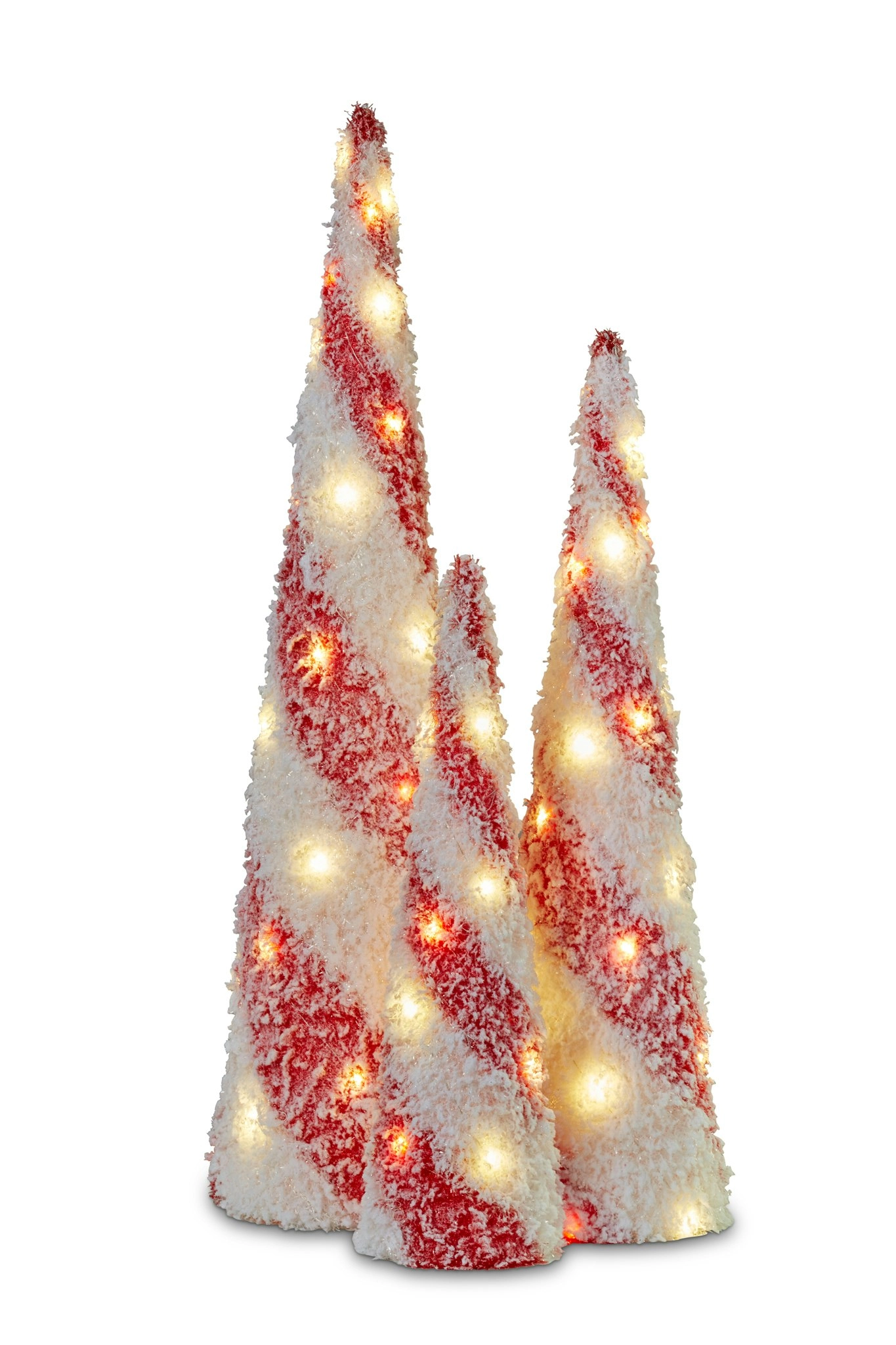 3 Piece Red & White Tabletop Christmas Tree Set with Lights