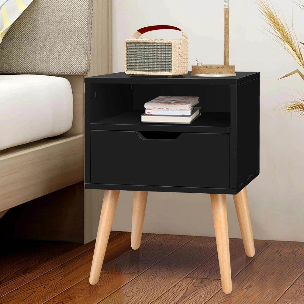 Alfordson Bedside Table Nightstand Side Storage Cabinet Scandinavian Black