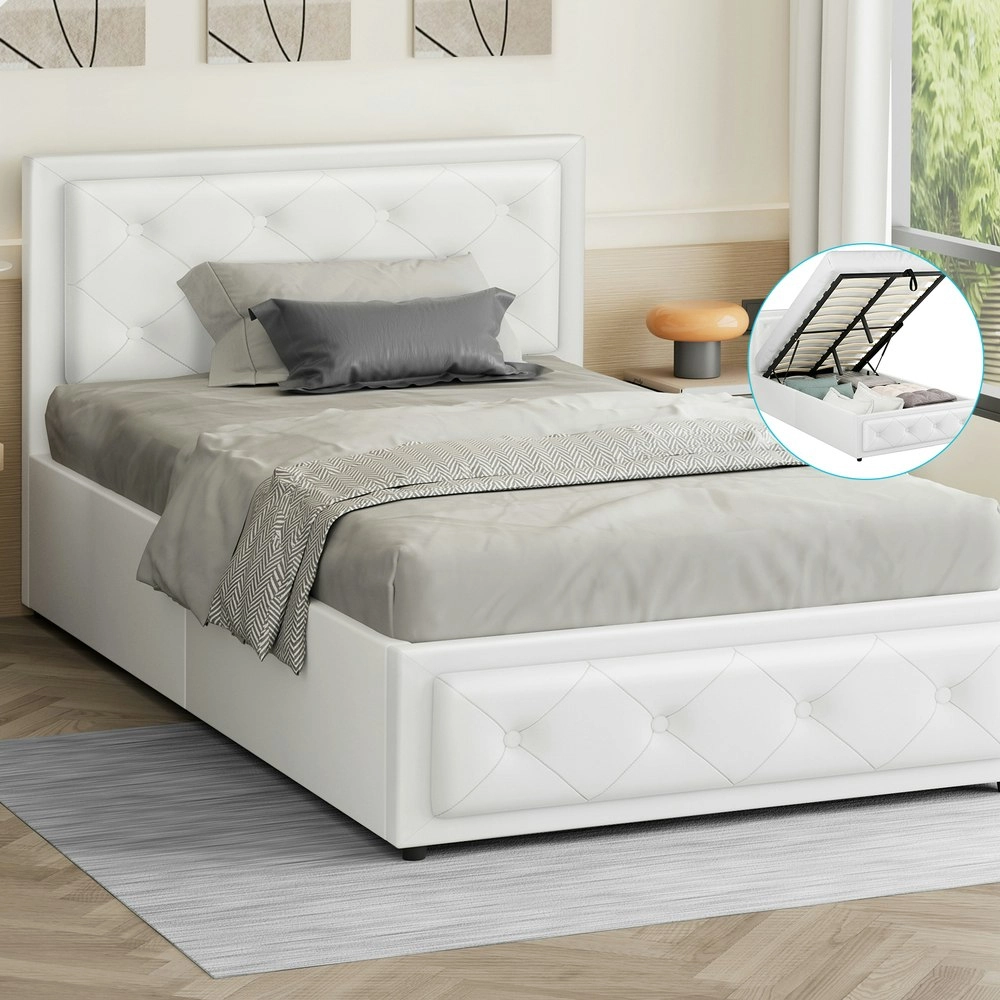 Alfordson Bed Frame King Single Gas Lift Storage Mattress Base Leather White