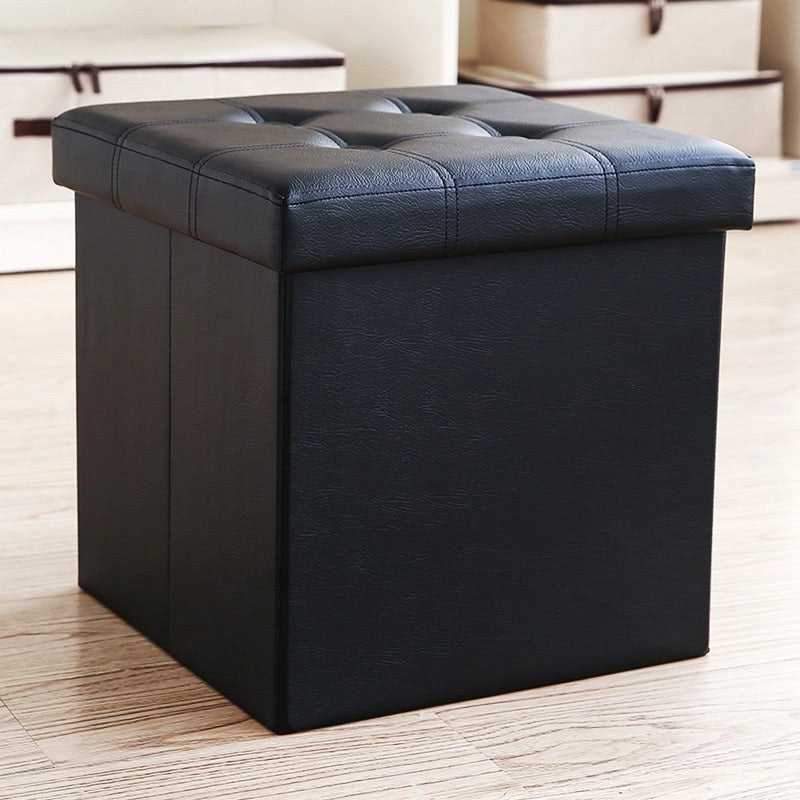 50L PU Leather Ottoman Foldable Storage Stool (Black)