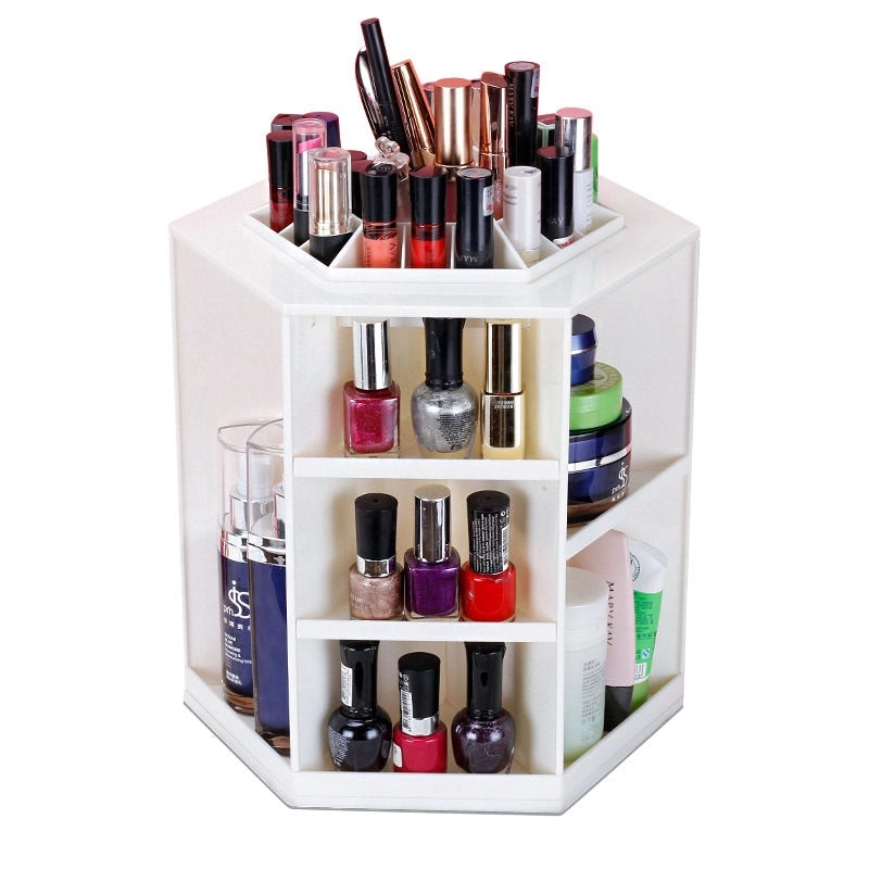 360 Degree Rotating Jewelry Cosmetic Makeup Shelf (White)