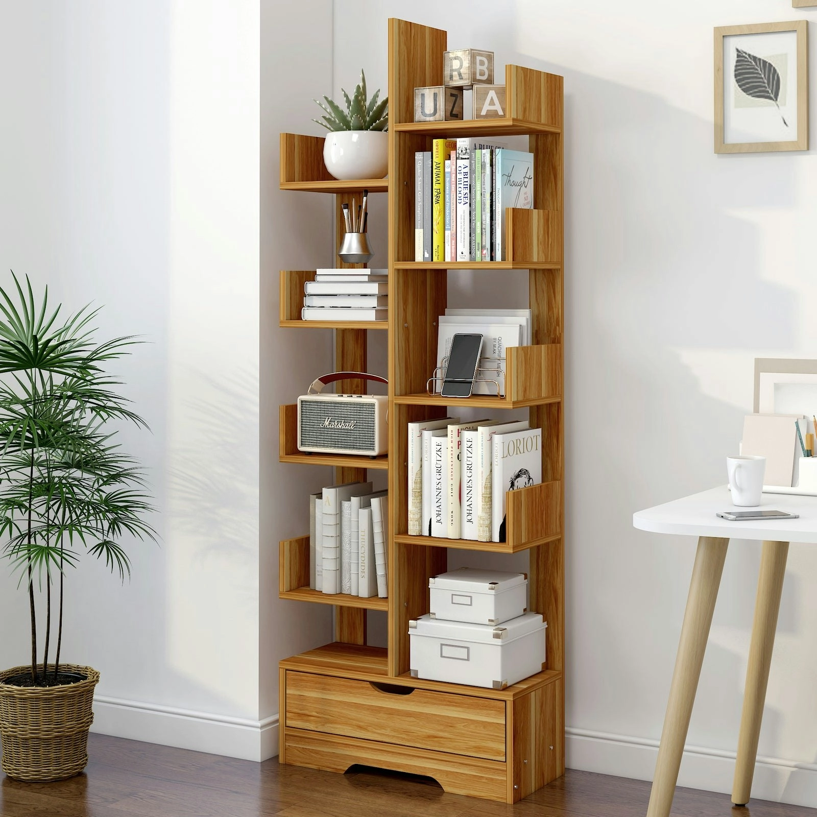 8-Tier 11-Shelf Display Storage Utility Book Shelf Bookcase Shelving (Natural Oak)