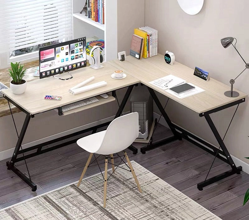 Oracle Corner Computer Desk Office Double Workstation (White Oak)