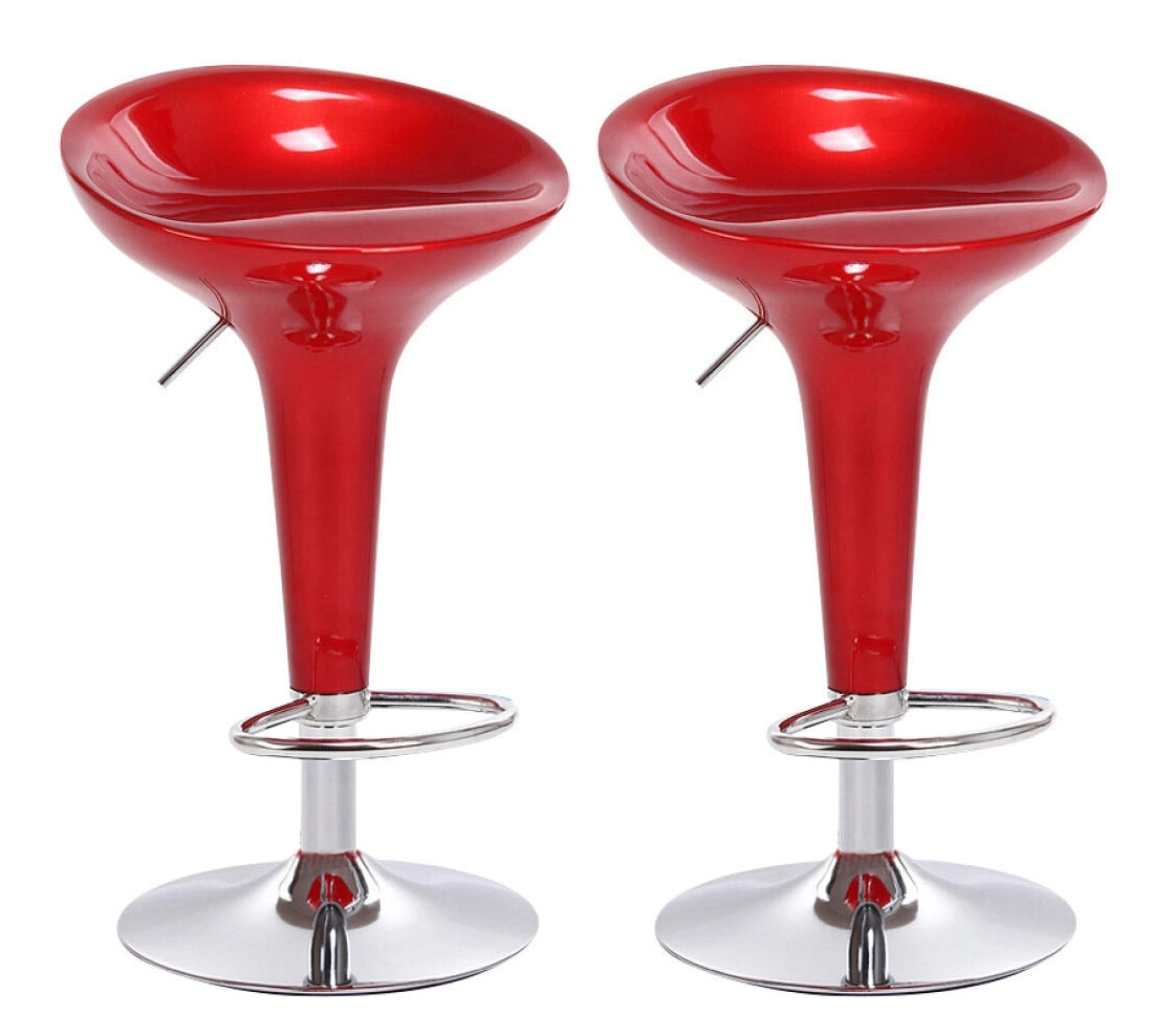 2 x Ace High Gloss Designer Bar Stools (Red - Set of 2)