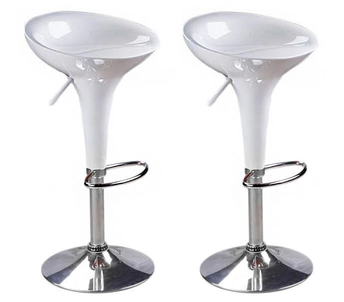 2 x Ace High Gloss Designer Bar Stools (WHITE - Set of 2)