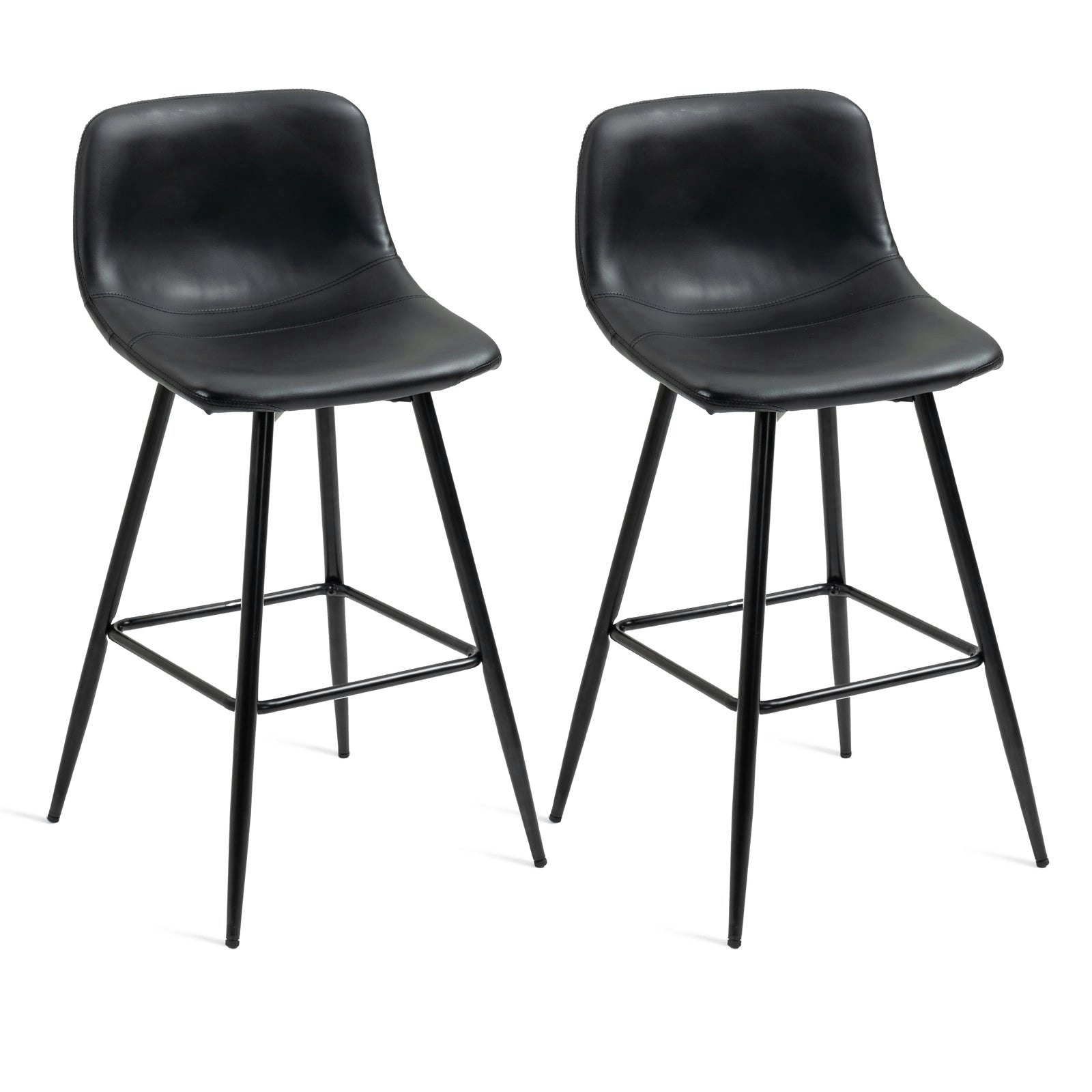 2 x Enliven Designer Faux Leather Bar Stools (Black - Set of 2)