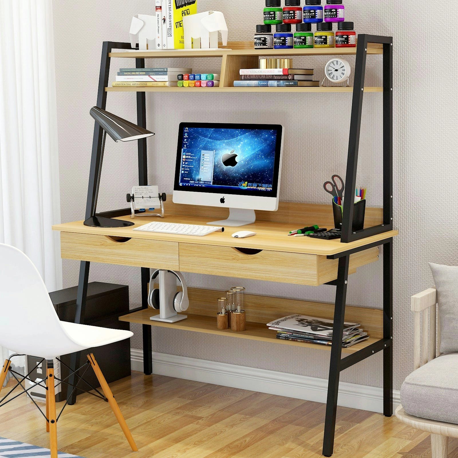 Liberty Computer Desk Workstation with Shelves & Drawers (Oak)