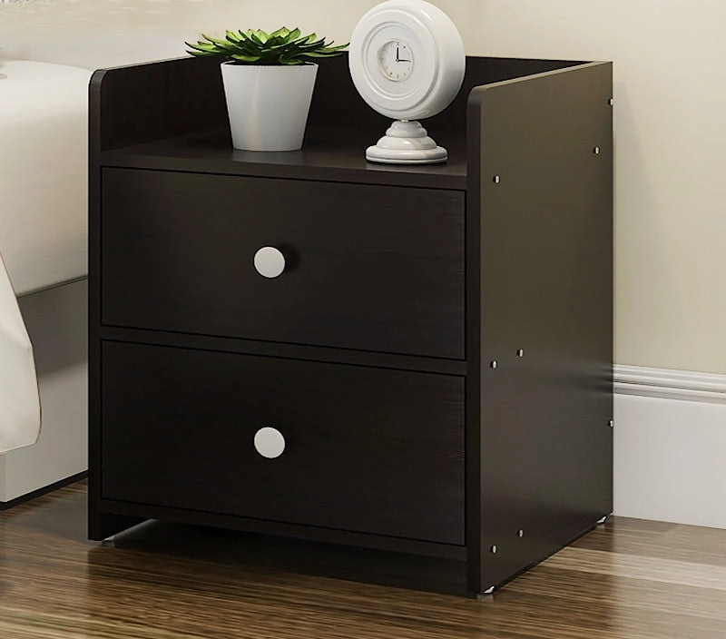 2 x Varossa Classic Bedside Table / Chest of Drawers (Black Wood)