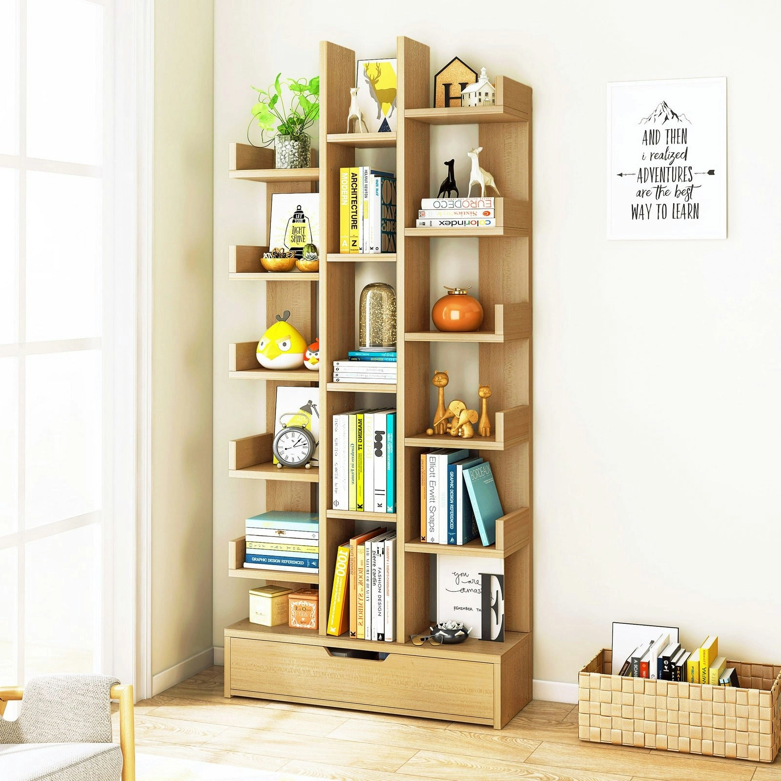 18-Shelf Brilliance Display Storage Utility Book Shelf Bookcase Shelving (Natural Oak)