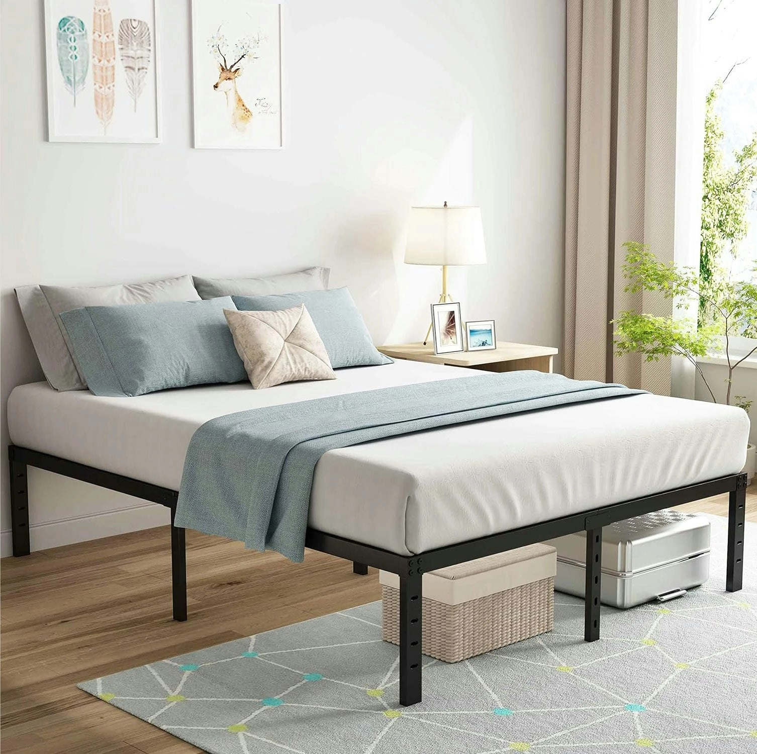 Supreme Comfort Innerspring Mattress + Heavy Duty Metal Platform Bed Base Frame - Double Size