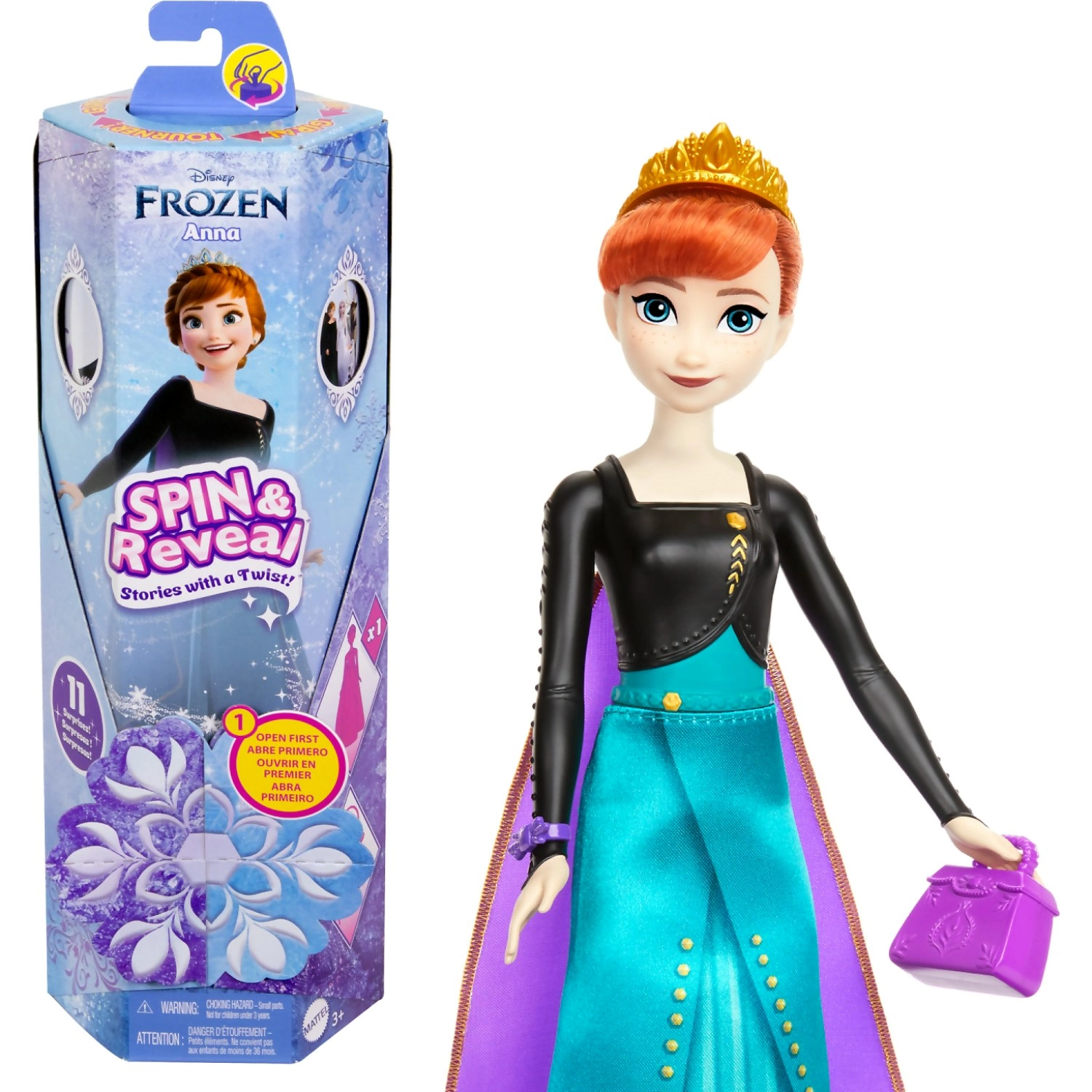 Disney Frozen - Spin & Reveal Anna Fashion Doll & Accessories With 11 Surprises