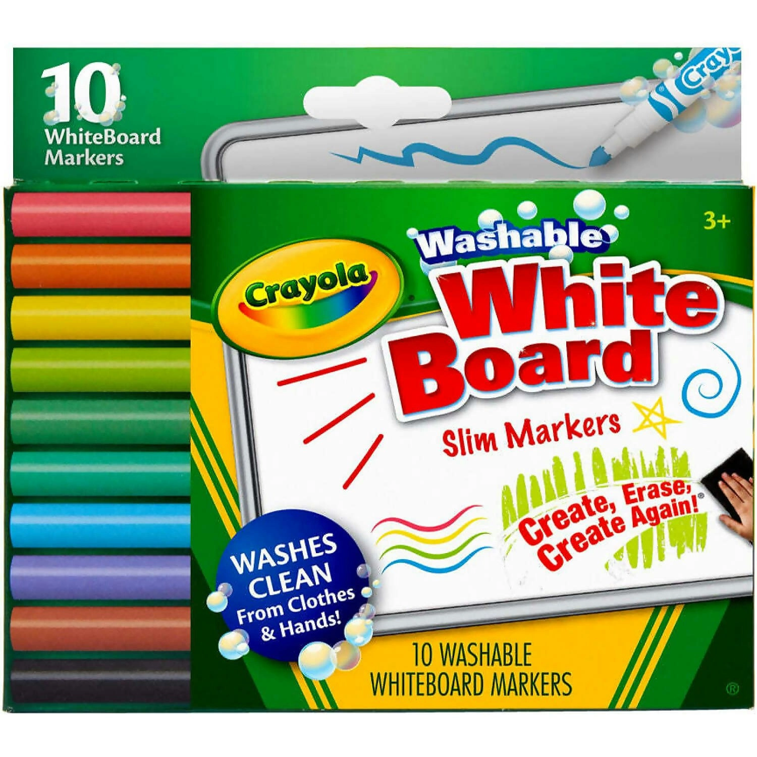 Crayola - Whiteboard Washable Dry Erase Slim Markers 10 Pack