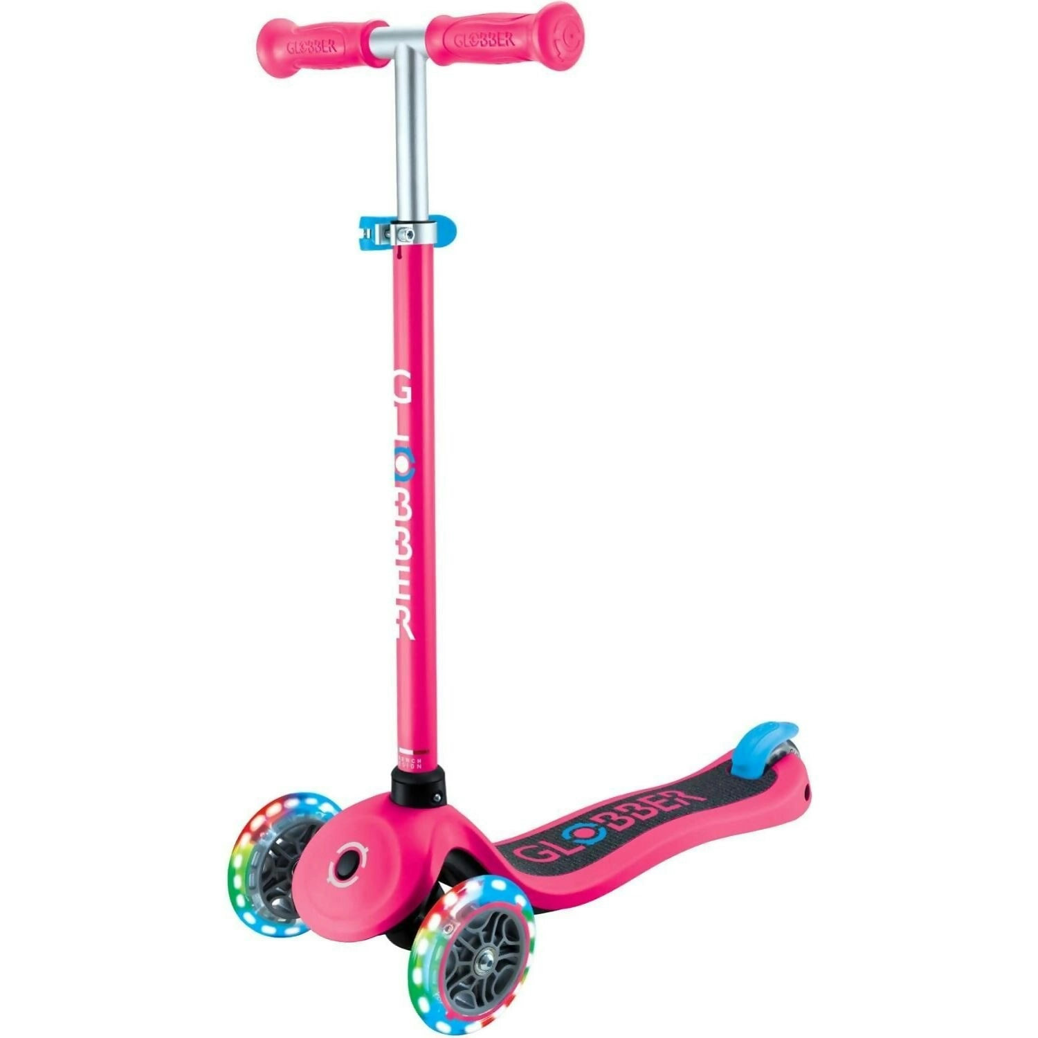 Globber - Globber Primo V2 Scooter With Lights And Griptape - Fuchsia Pink With Sky Blue