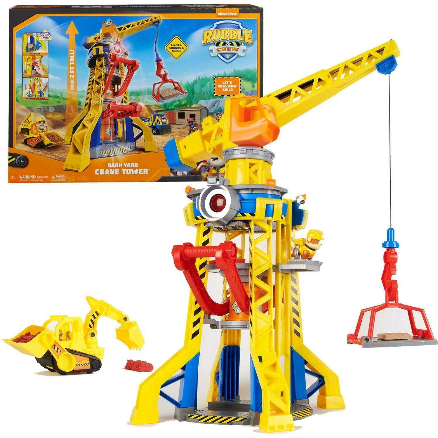 Paw Patrol - Rubble & Crew Bark Yard Crane Tower Playset With Rubble Action Figure Toy Bulldozer & Kinetic Build-it Play Sand - Spin Master