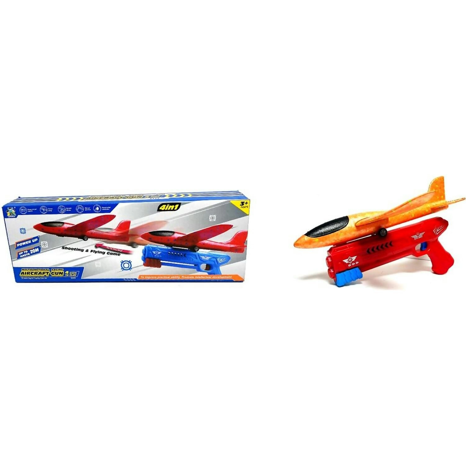 WO YE TOYS - Gun Launch Foam Glider Multifunctional Racing Aircraft Gun 4-in-1 Assorted Colors