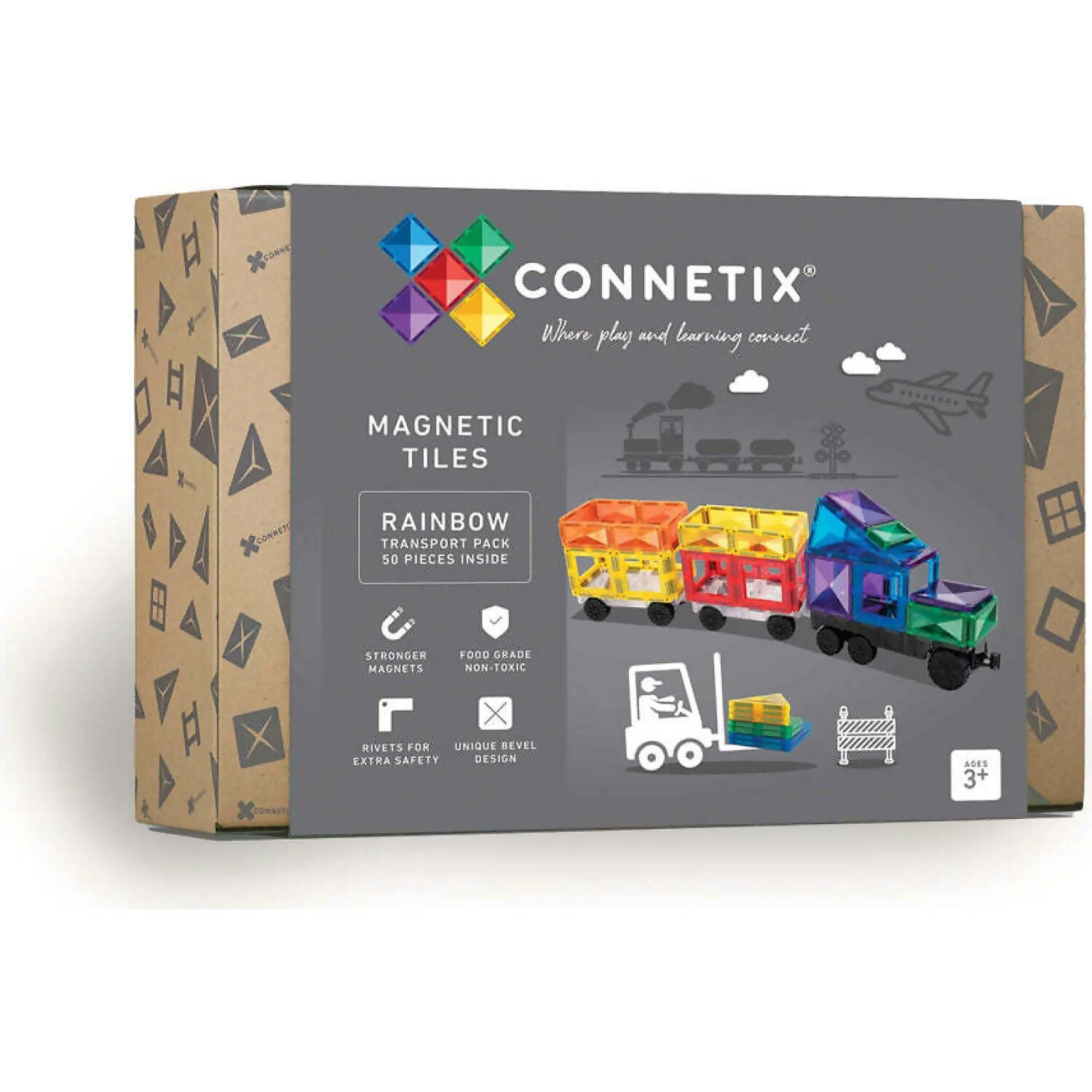 Connetix - Magnetic Tiles Rainbow Transport Pack 50pc