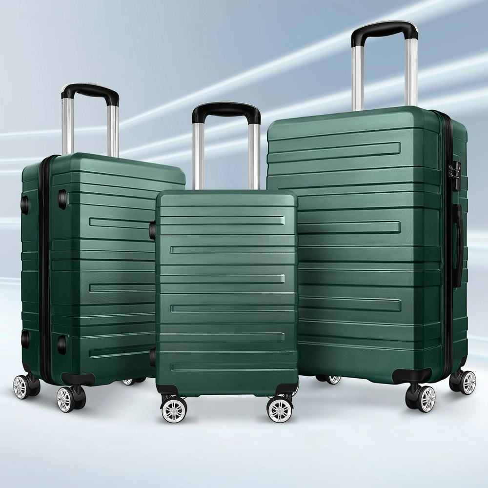 Alfordson Luggage 3PCS Set Suitcase Trolley TSA Carry on Hard Case Green