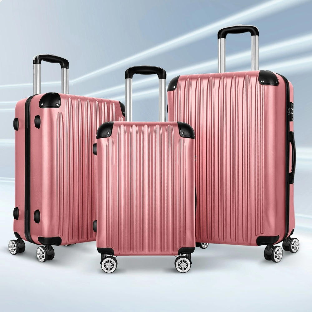 Alfordson Luggage 3PCS Set Suitcase Trolley TSA Carry on Hard Case Pink