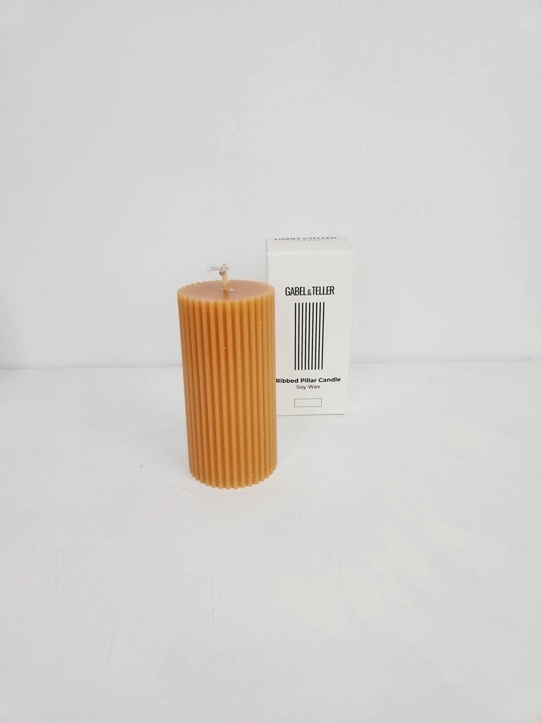 Gabel & Teller Ribbed Column Pillar Candle 10x5cm - Almond