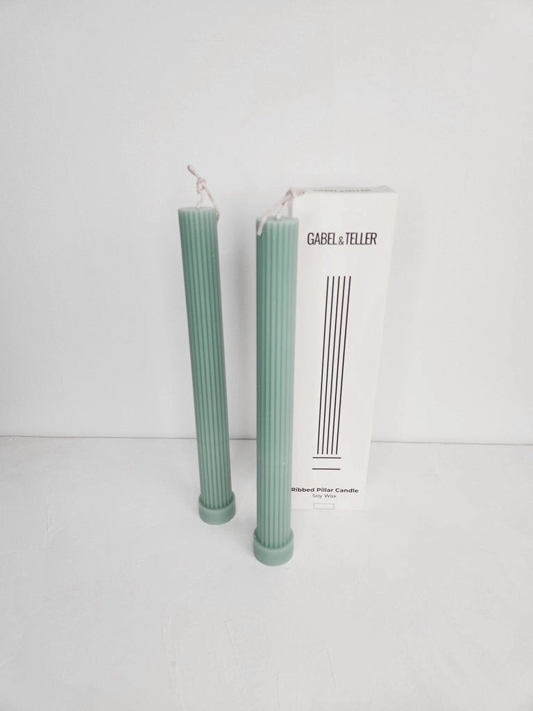 Gabel & Teller Tall Ribbed Pillar Candle 2pc - Sage Green