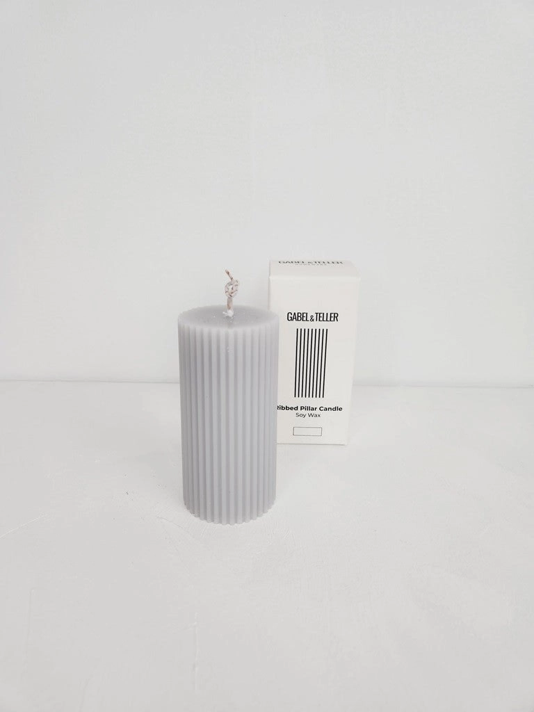 Gabel & Teller Ribbed Column Pillar Candle 10x5cm - Lunar Grey