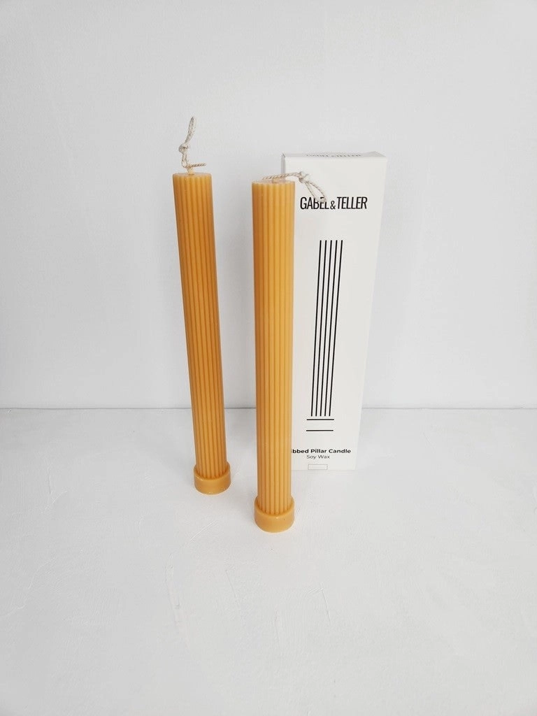 Gabel & Teller Tall Ribbed Pillar Candle 2pc - Almond