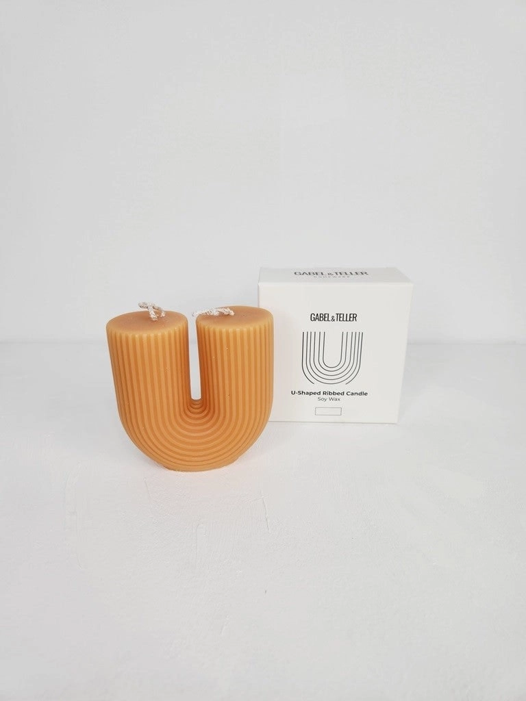 Gabel & Teller U - Shaped Ribbed Candle 9.5x9.5cm - Almond