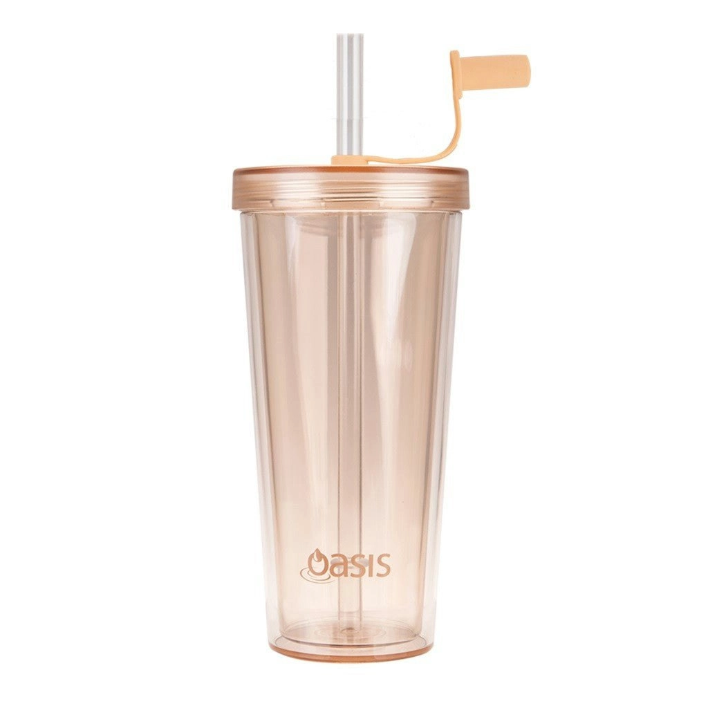 Oasis S/S D/W Ins Smoothie Tumbler W/Straw 520ml - Peach