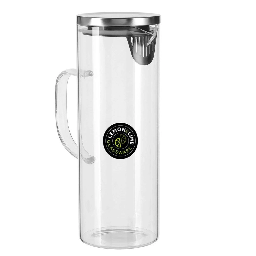 Lemon & Lime Glass Water Jug 1.8l With Stainless Steel Lid