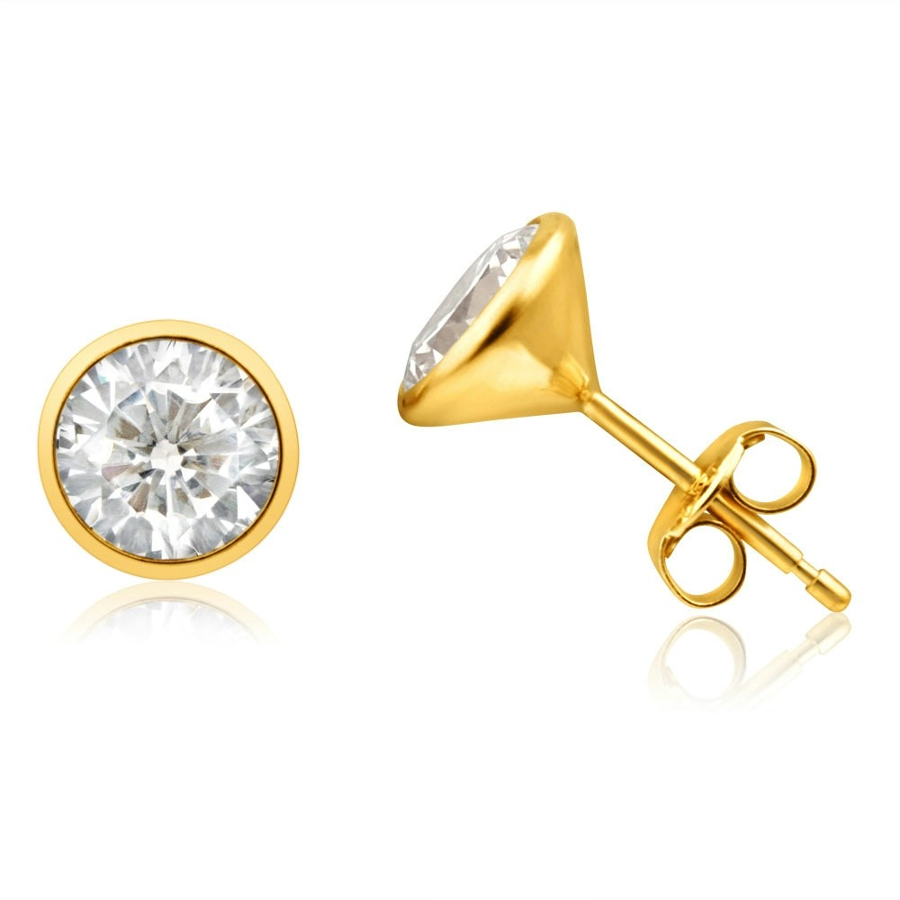 9ct Yellow Gold Cubic Zirconia 7mm Bezel Set Stud Earrings