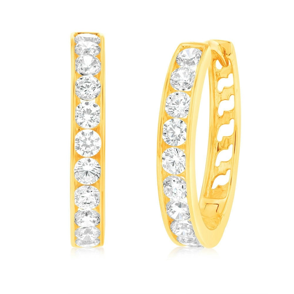 9ct Radiant Yellow Gold Cubic Zirconia Hoop Earrings