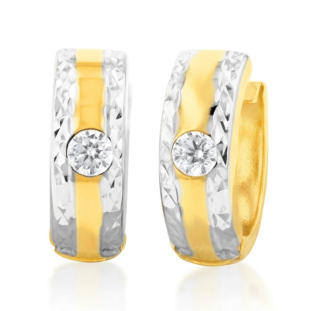 9ct Yellow And White Gold Silverfilled Cubic Zirconia 10mm Hoop Earrings