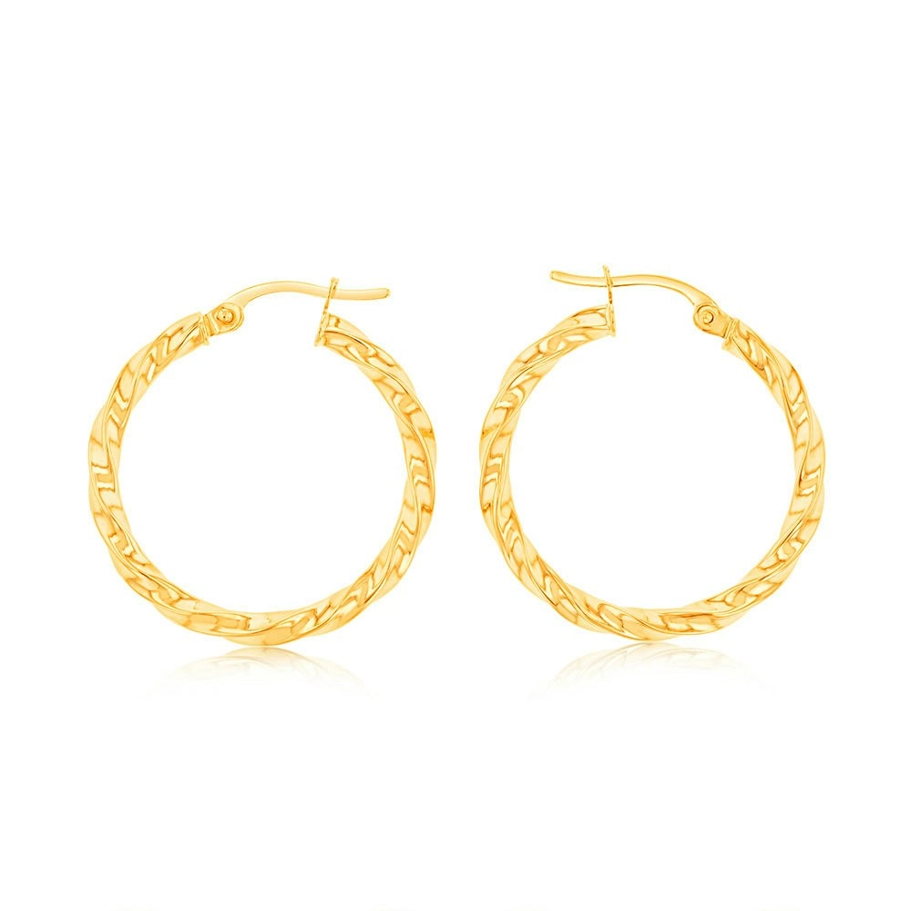 9ct Yellow Gold twist 20mm Hoops Earrings