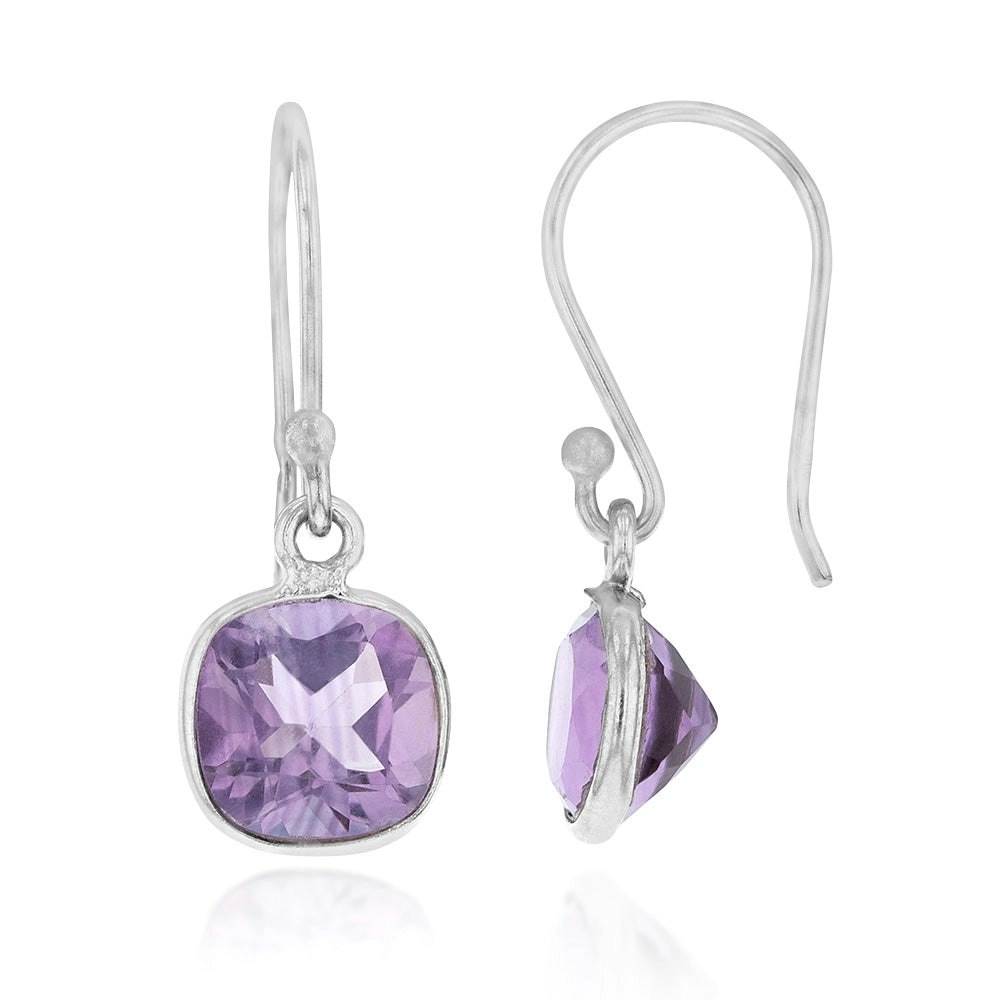 Sterling Silver 7mm Amethyst Hook Drop Earrings