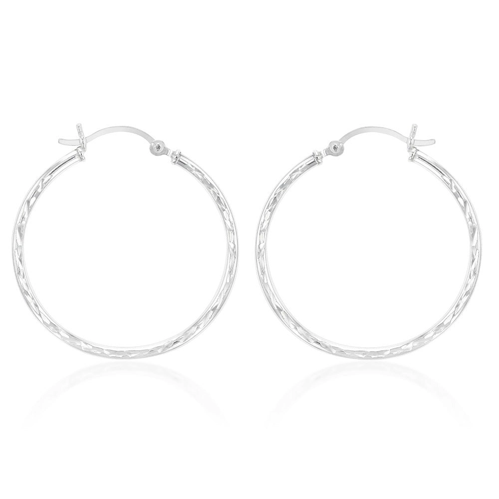 Sterling Silver Diamond Cut 30mm Hoop Earrings