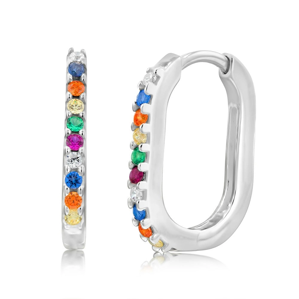 Sterling Silver Multicolour Stones Hoop Earrings